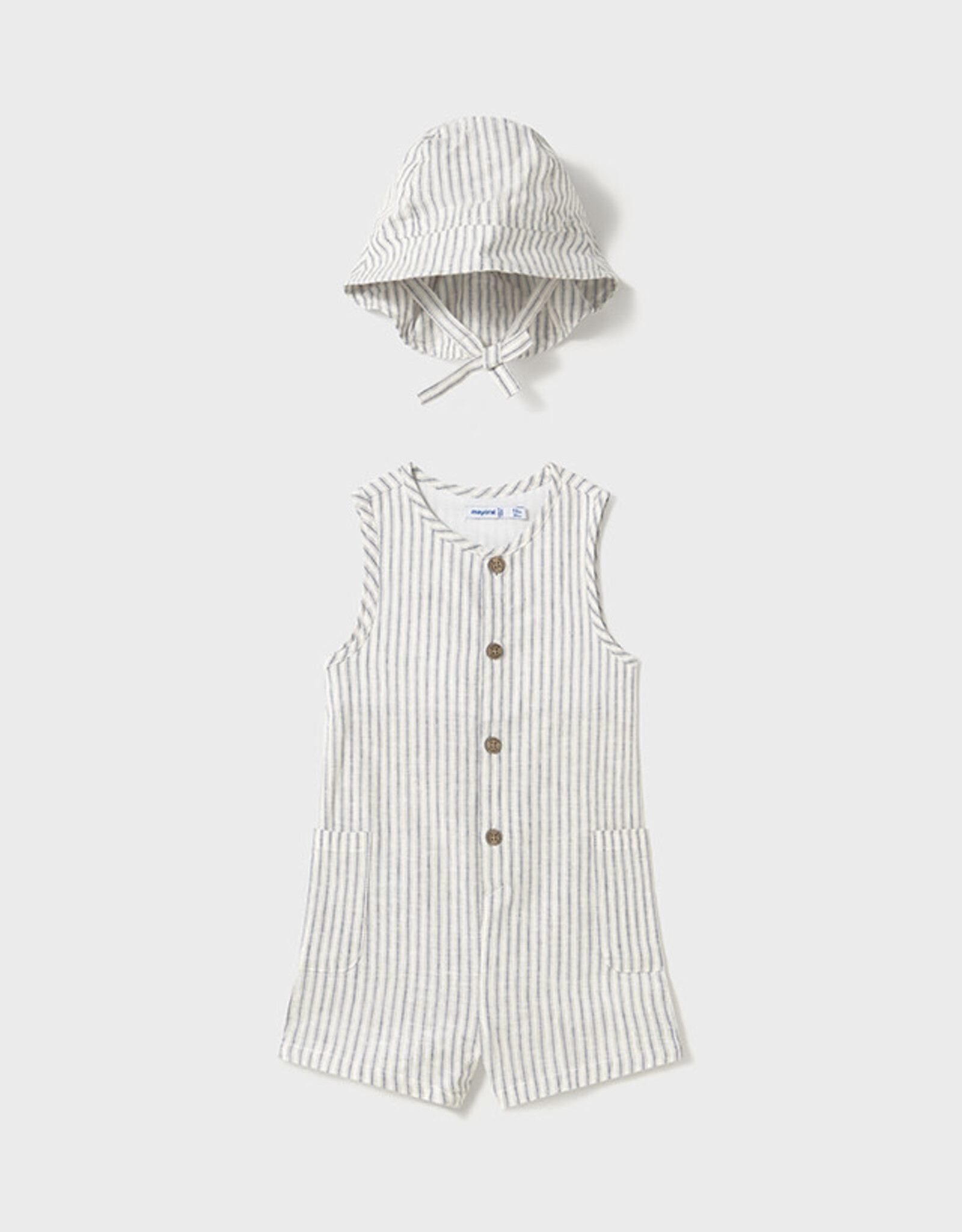 Mayoral Natural Stripe Dungaree w/Bucket Hat