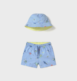 Mayoral Turtle Swim Shorts w/Bucket Hat