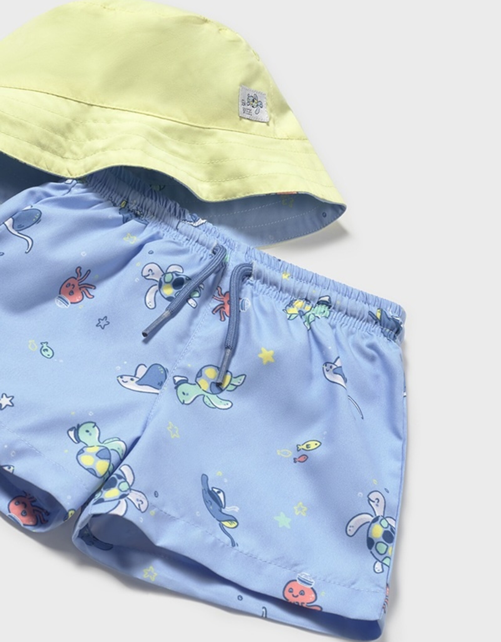 Mayoral Turtle Swim Shorts w/Bucket Hat