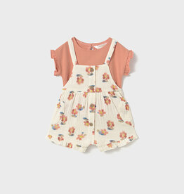 Mayoral Peach Flower Overall and Shirt Set