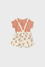 Mayoral Peach Flower Overall and Shirt Set
