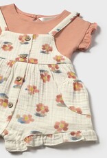 Mayoral Peach Flower Overall and Shirt Set