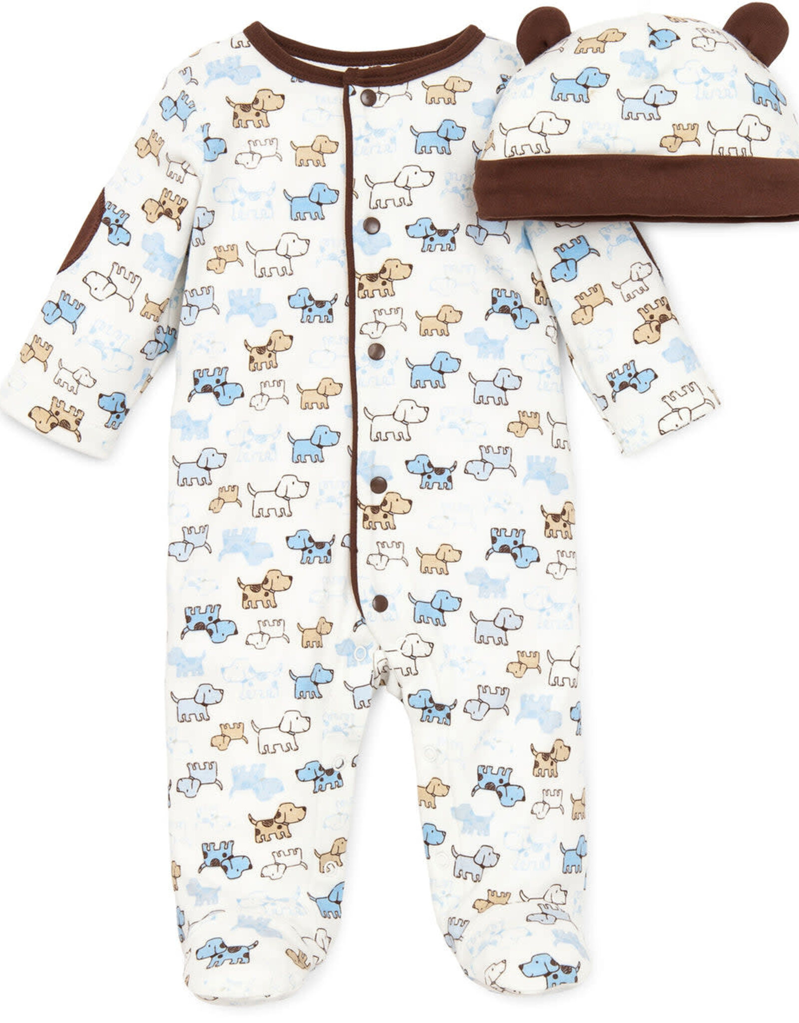Little Me Cute Puppies Footed One-Piece And Hat