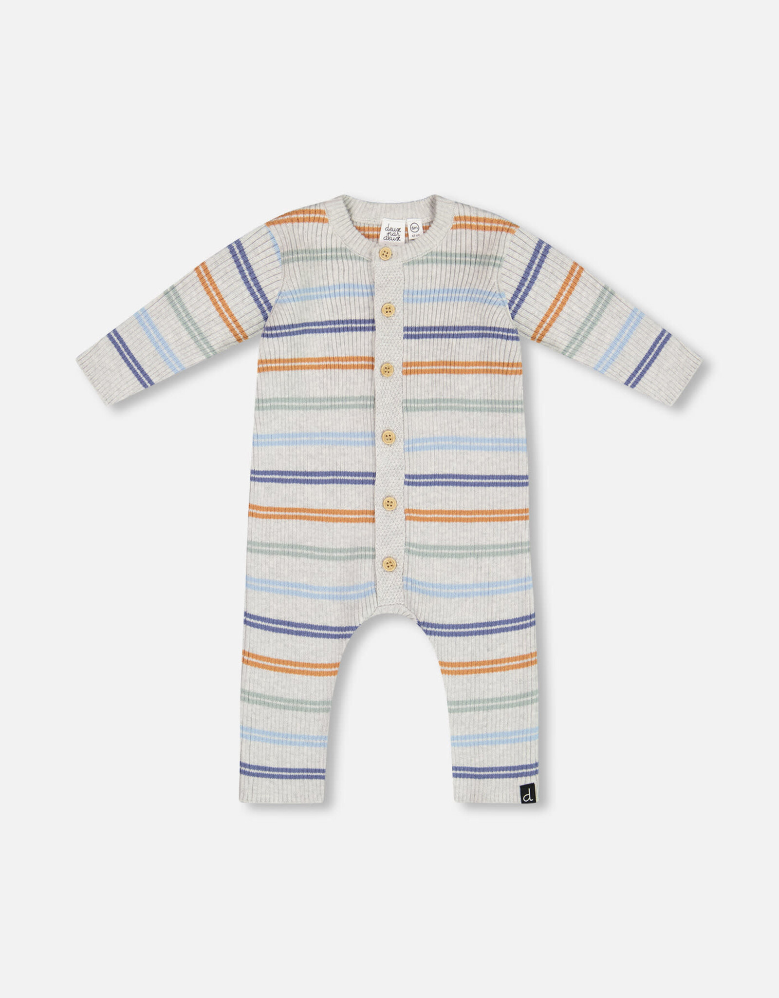 Deux Par Deux Oatmeal Striped Baby Knit Jumpsuit