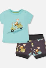 Deux Par Deux Monkey on Vespa Top and Short Set