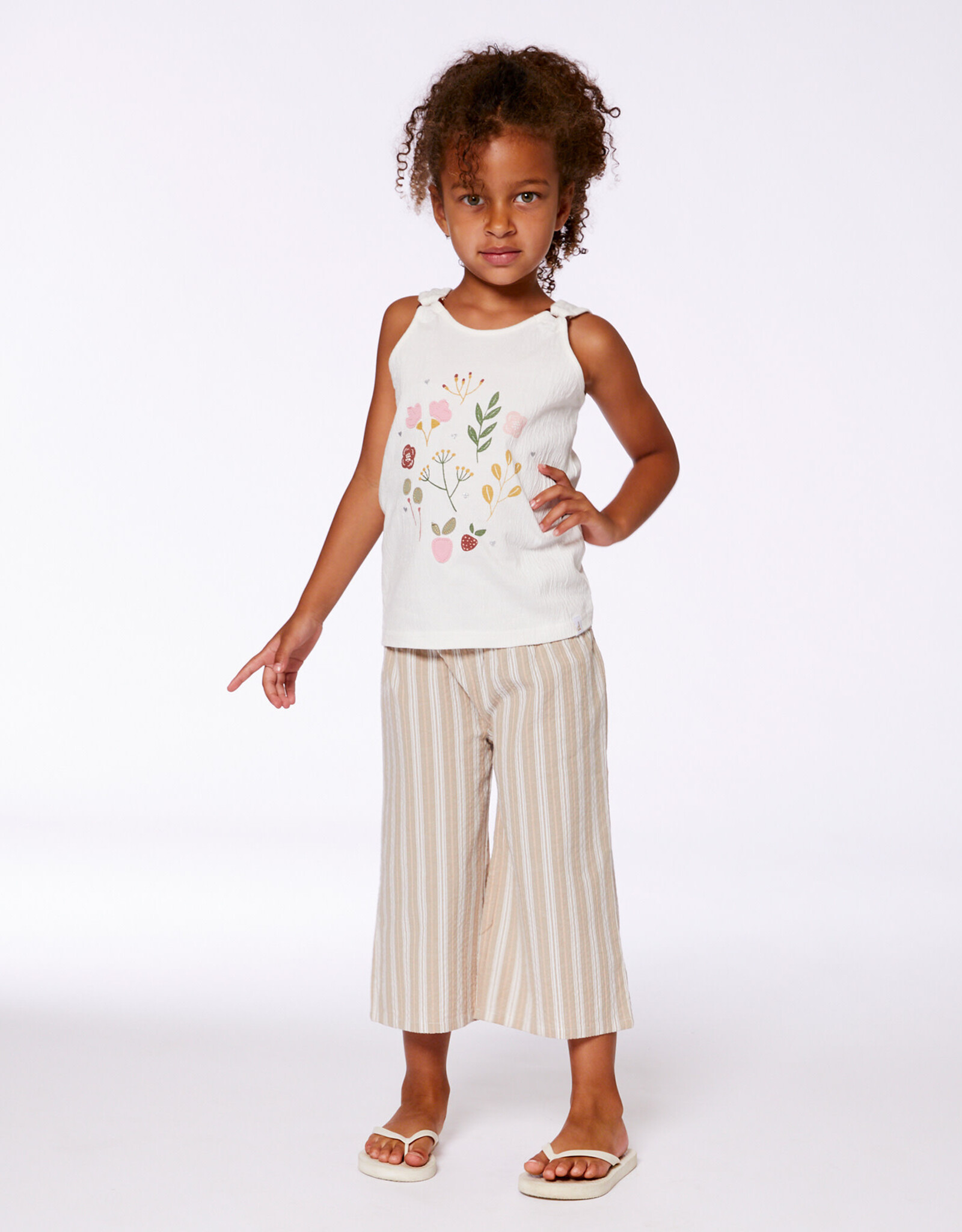 Deux Par Deux Stripes Wide Leg Capri Linen Pant
