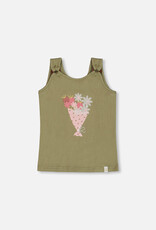 Deux Par Deux Oil Green Crinkle Top