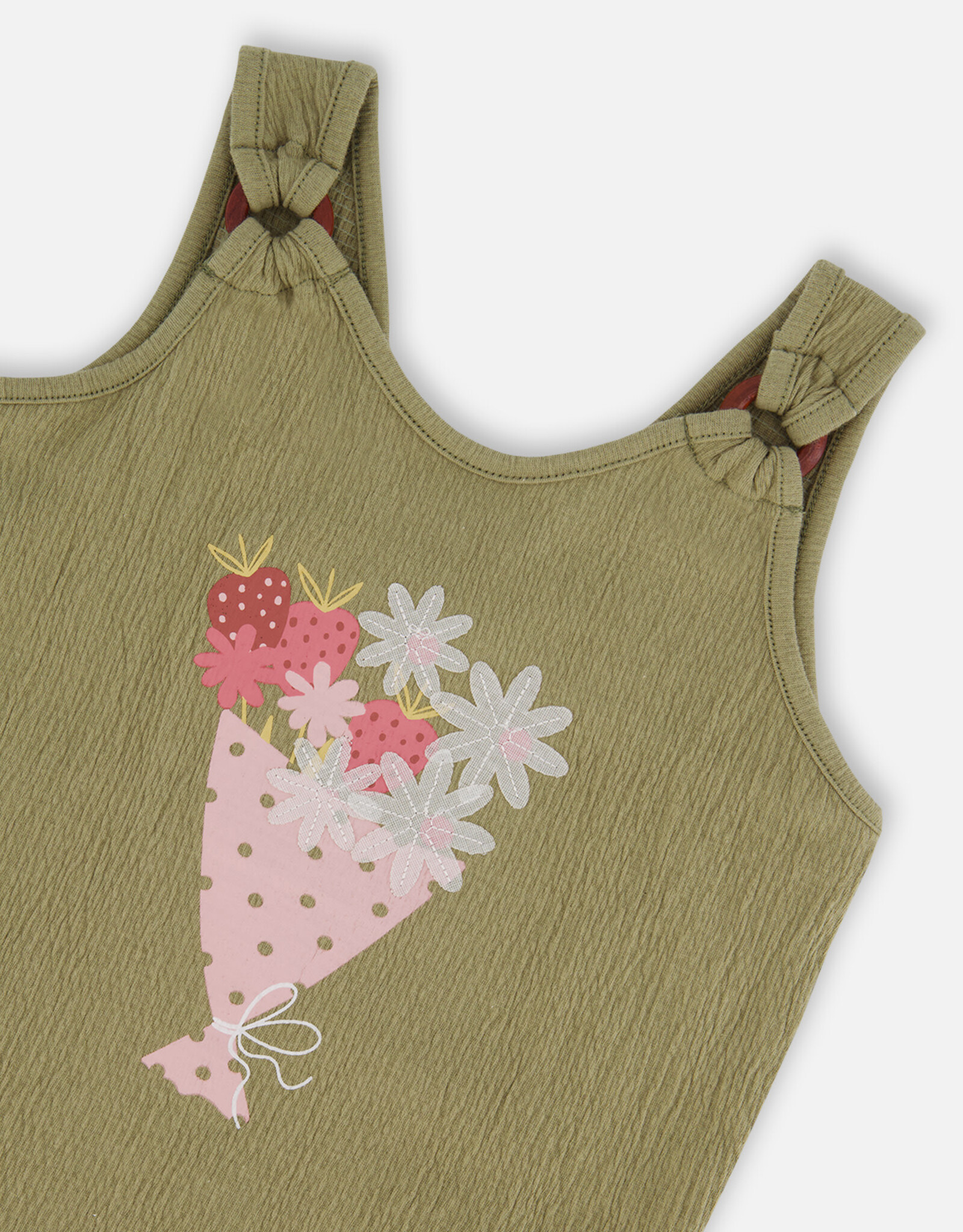 Deux Par Deux Oil Green Crinkle Top