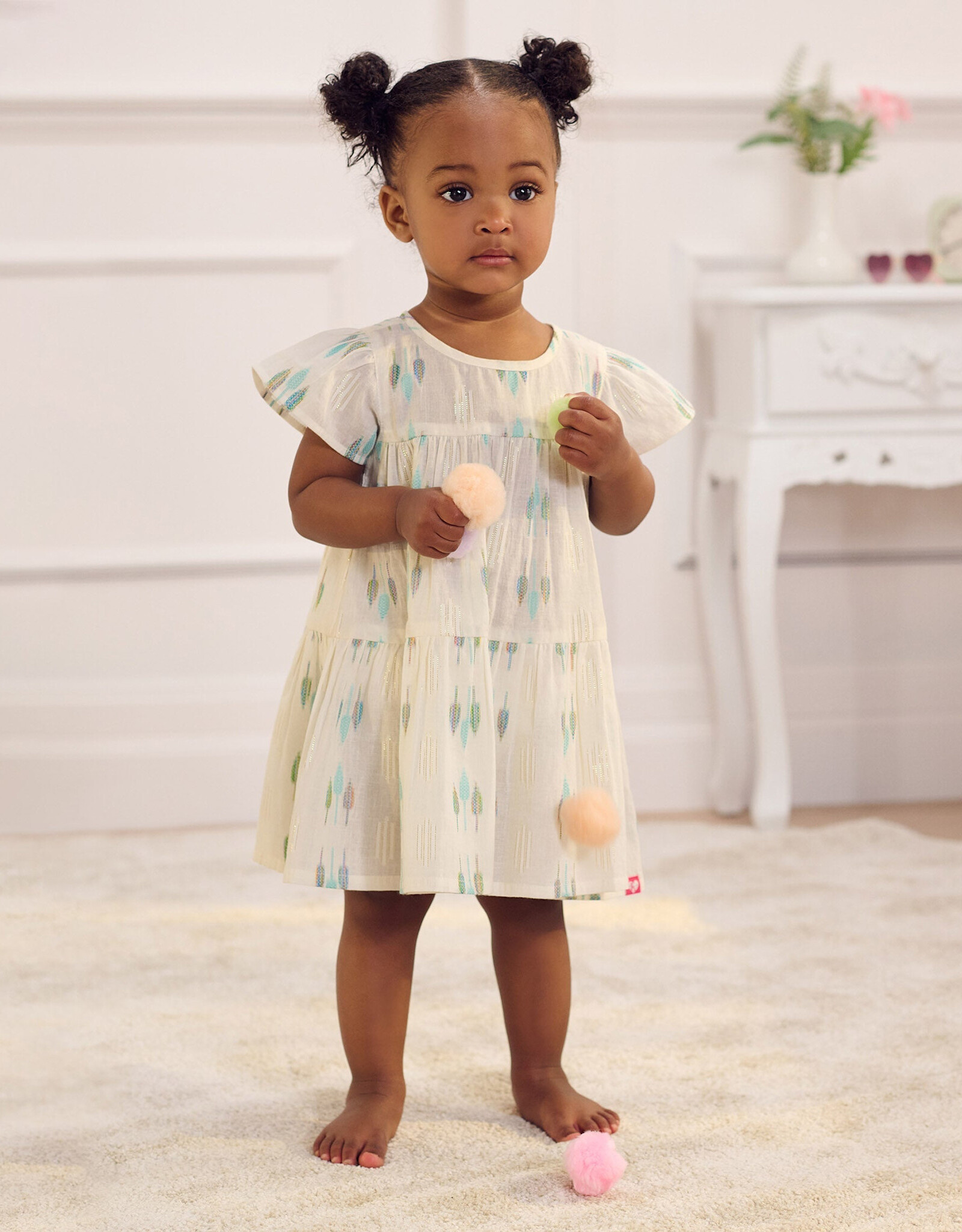 Hatley Blue Feather Ikat Woven Cake Puff Dress