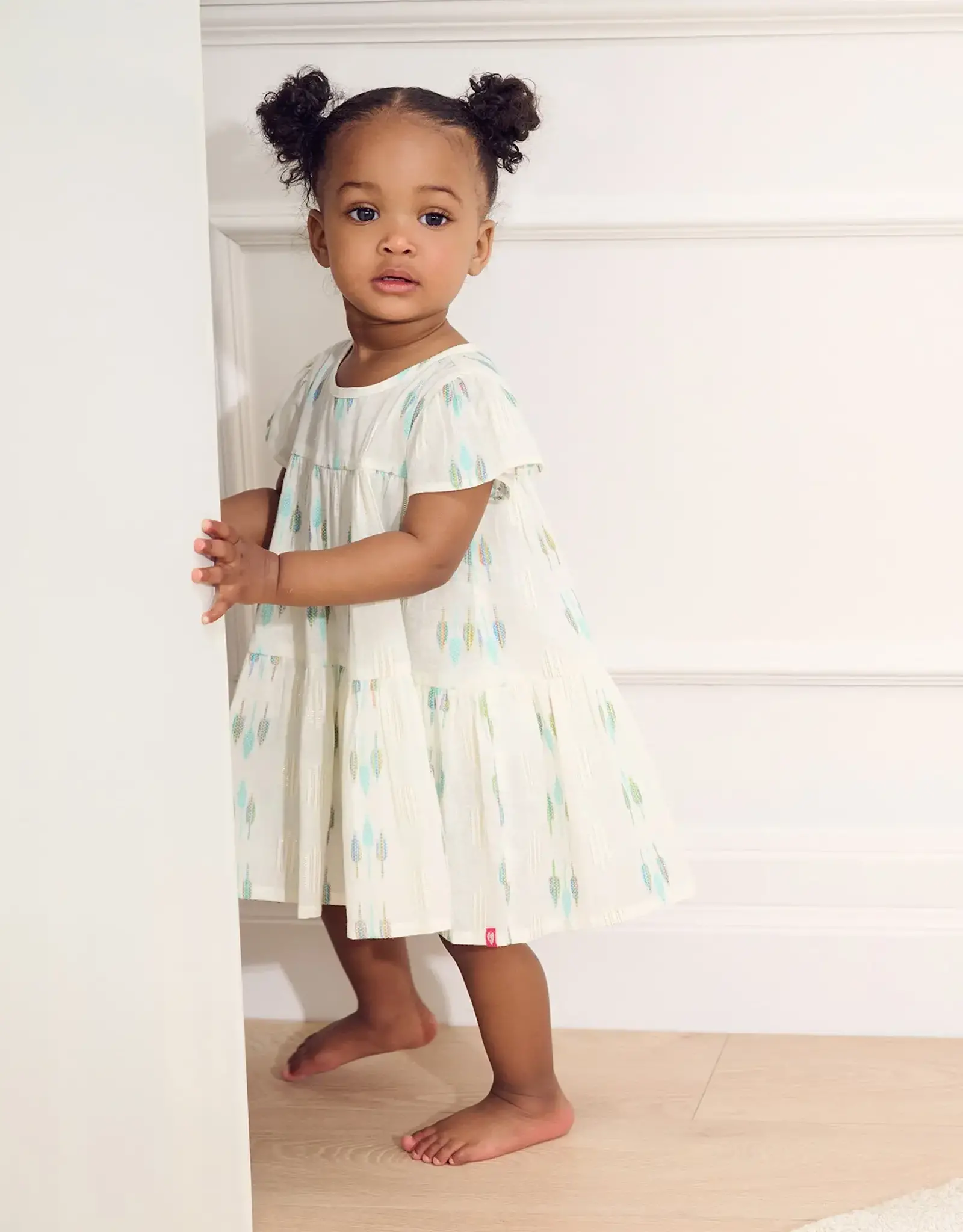 Hatley Blue Feather Ikat Woven Cake Puff Dress