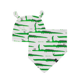Deux Par Deux Printed Hat And Bib Set Organic Cotton - Crocodiles