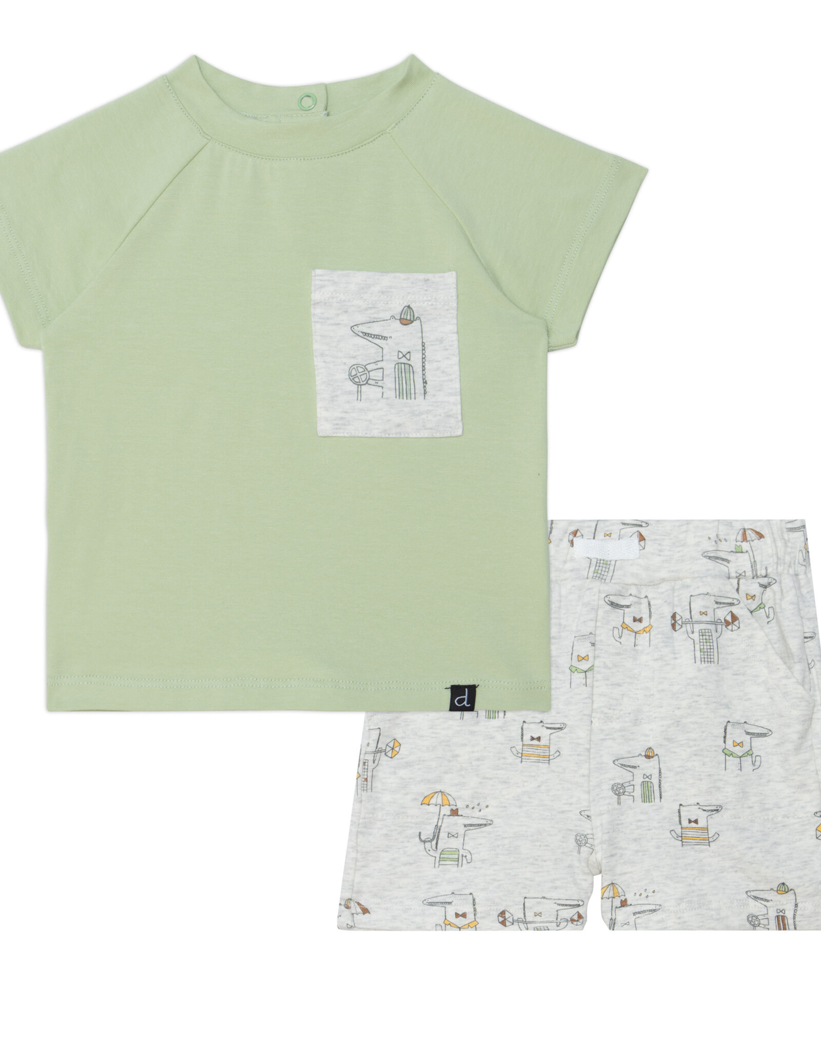 Deux Par Deux Green Crocodile Top & Short Set