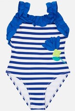 Mayoral Blue Striped One Piece Swimsuit with Flower