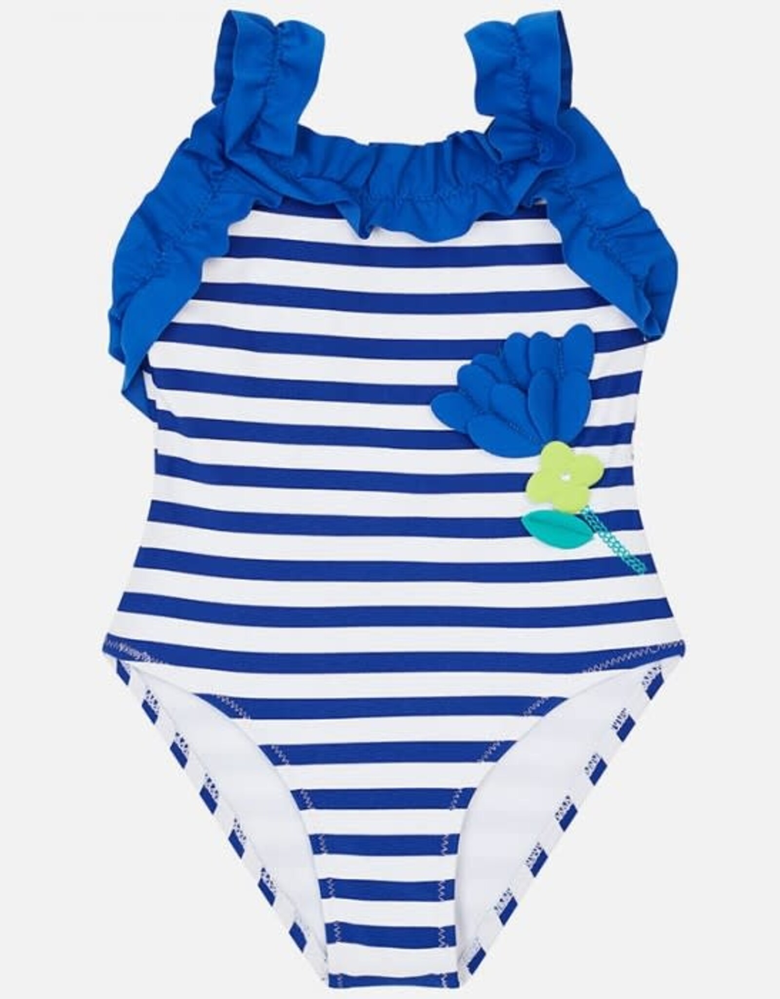 Mayoral Blue Striped One Piece Swimsuit with Flower
