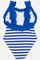 Mayoral Blue Striped One Piece Swimsuit with Flower