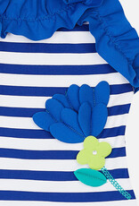 Mayoral Blue Striped One Piece Swimsuit with Flower
