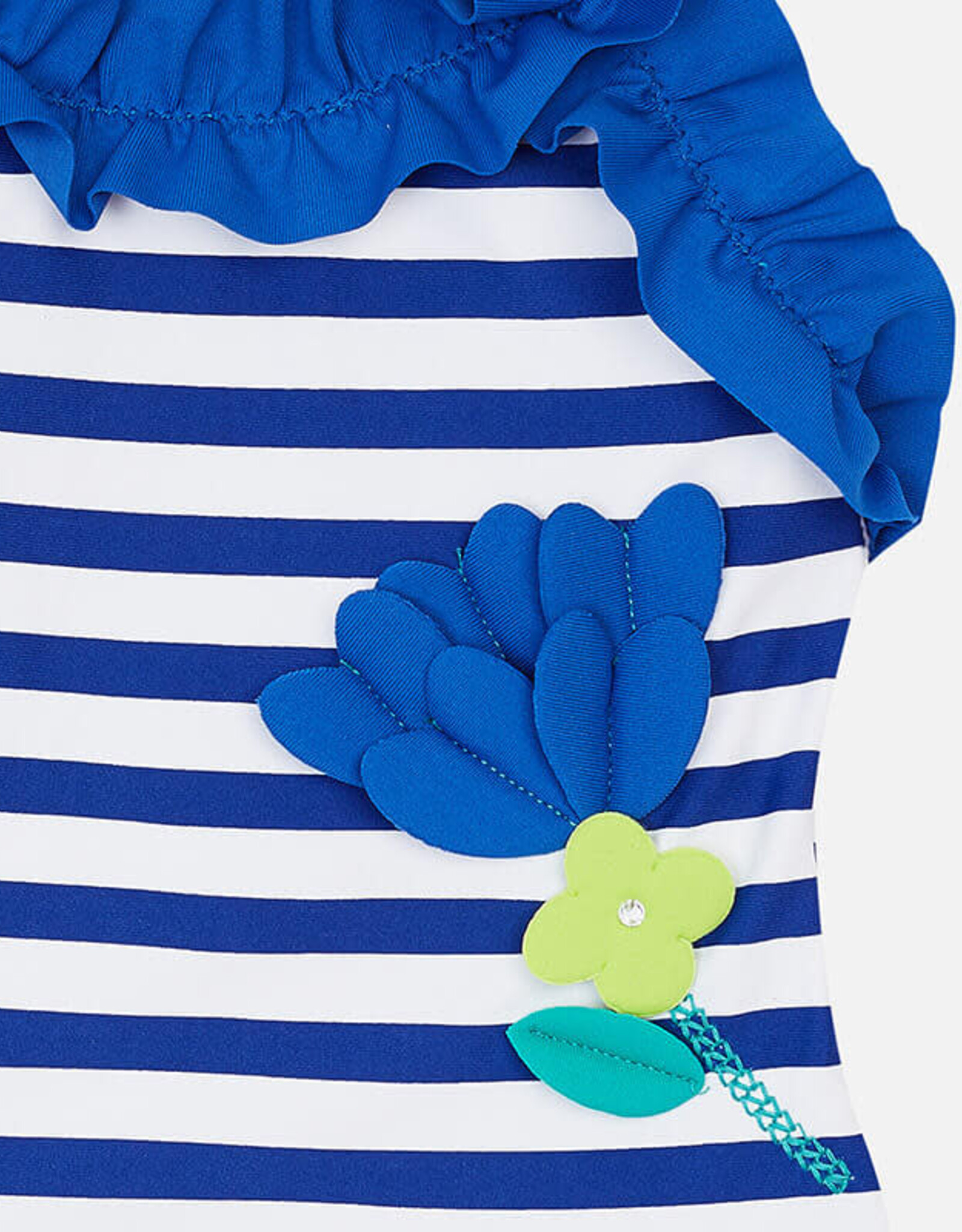 Mayoral Blue Striped One Piece Swimsuit with Flower