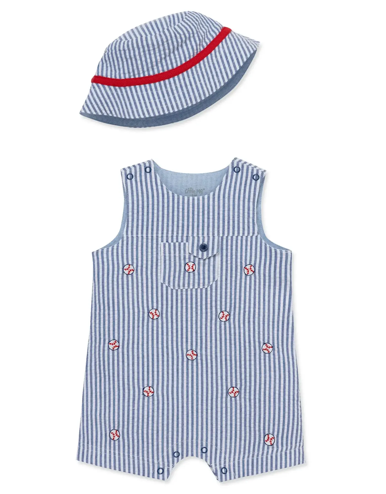 Little Me Baseball Woven Sunsuit & Hat