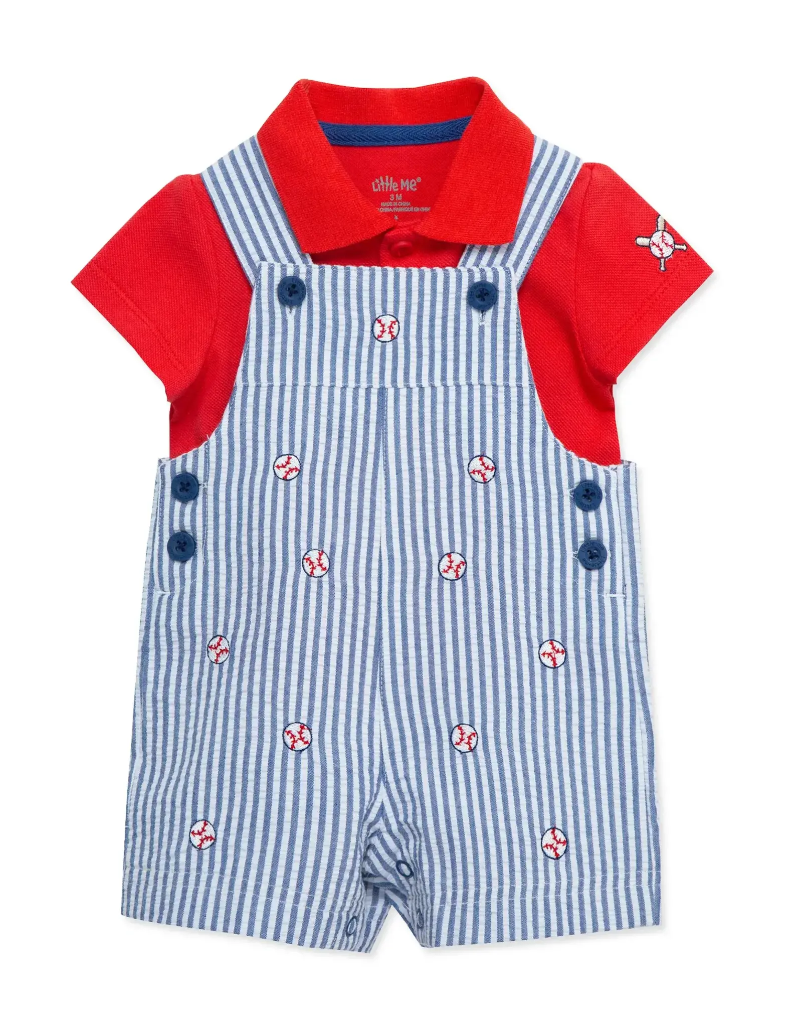 Little Me Baseball Woven Shortall Set