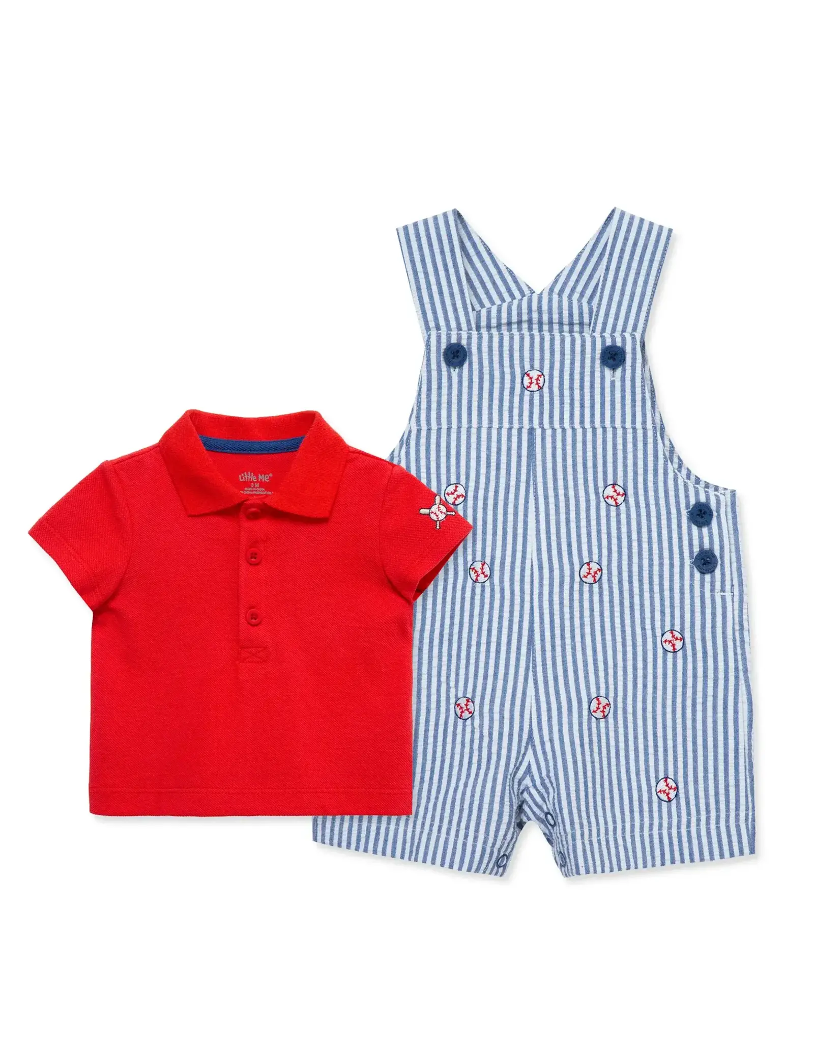 Little Me Baseball Woven Shortall Set