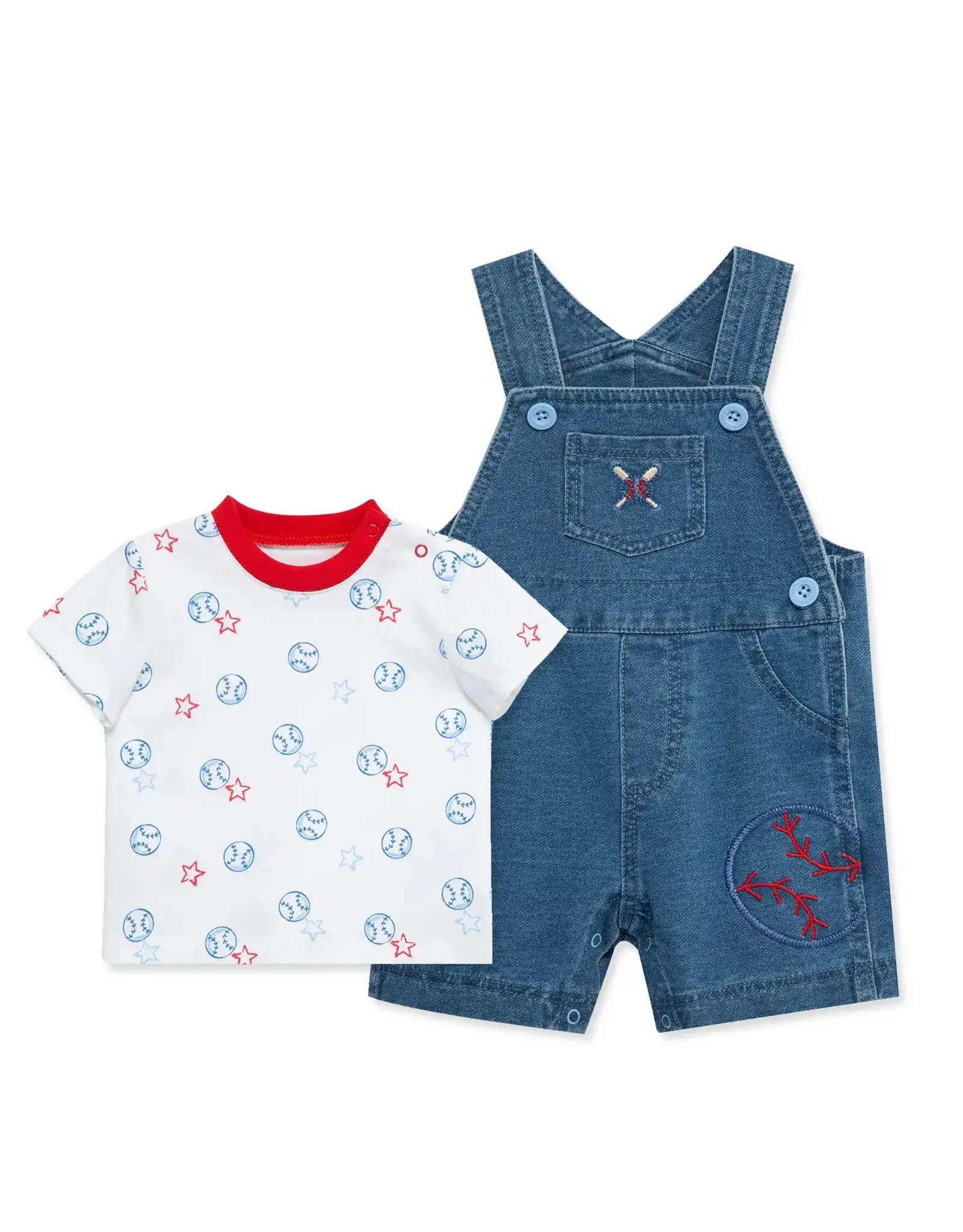 Little Me Baseball Knit Shortall