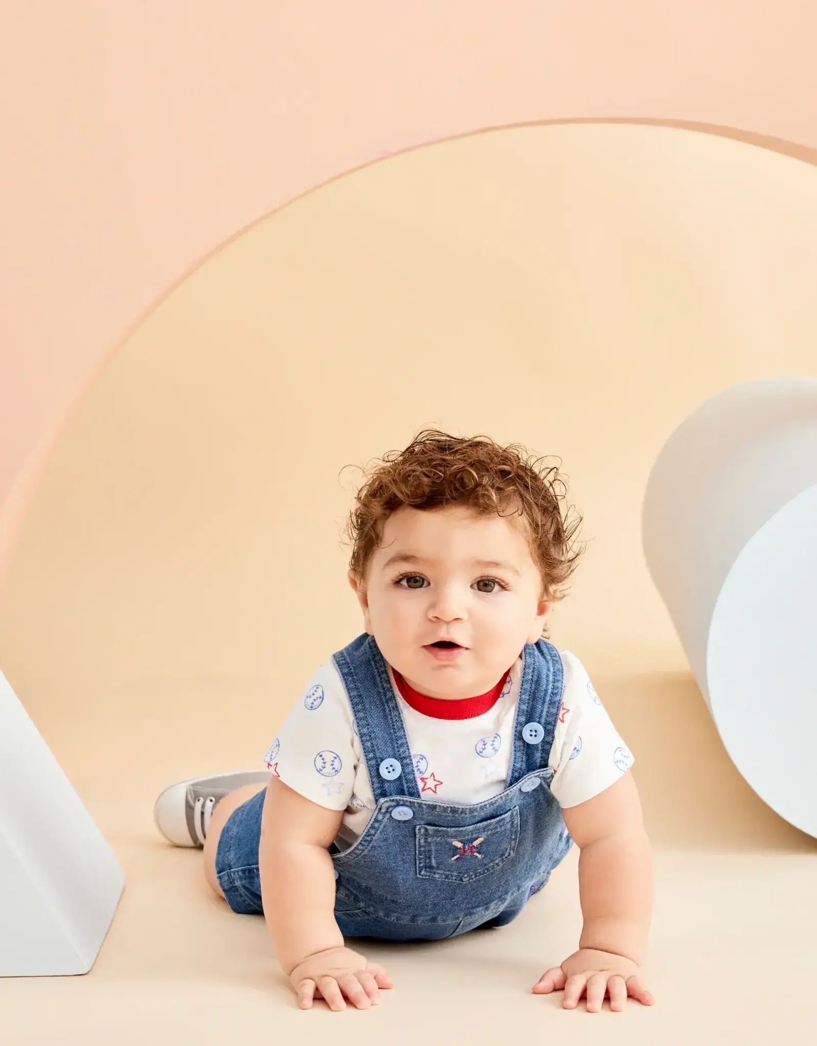 Little Me Baseball Knit Shortall