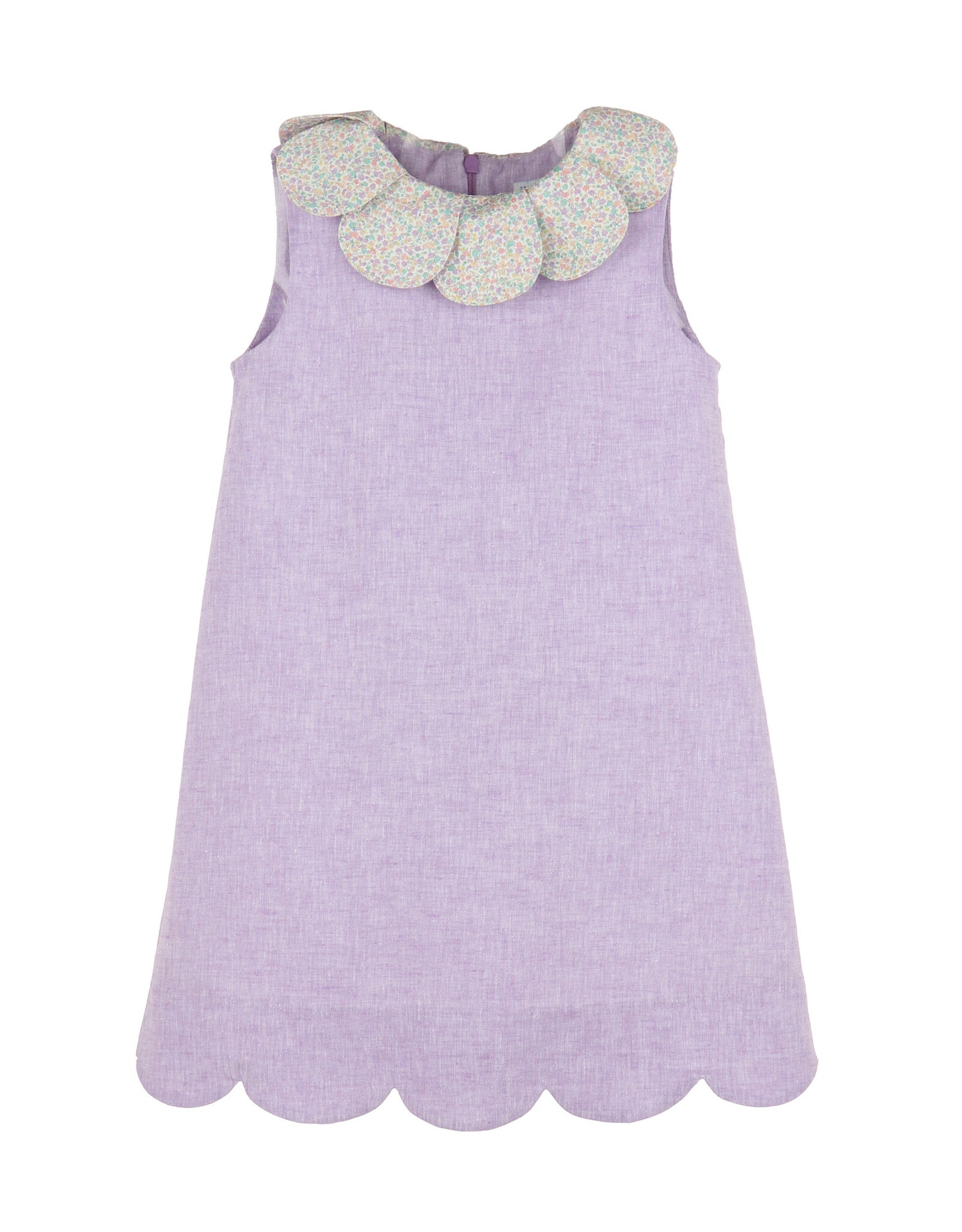 Casero Lilac Petal Print Scallop Dress