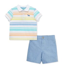 Little Me Spring Wide Stripe Polo Short Set