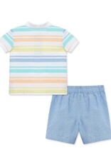 Little Me Spring Wide Stripe Polo Short Set