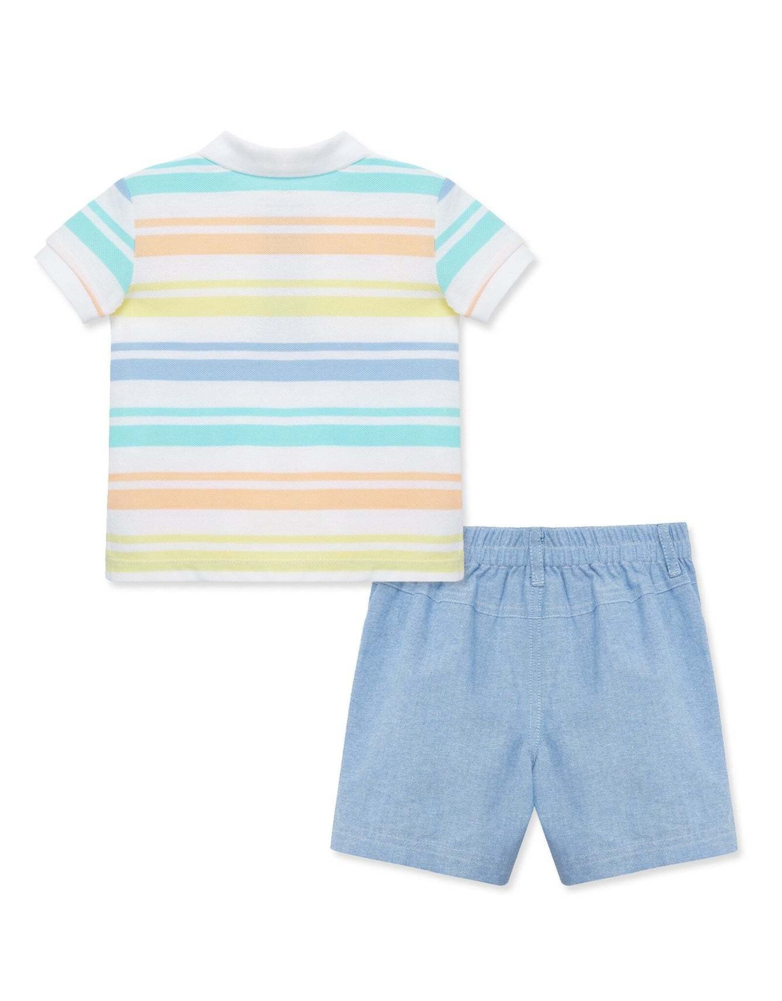 Little Me Spring Wide Stripe Polo Short Set