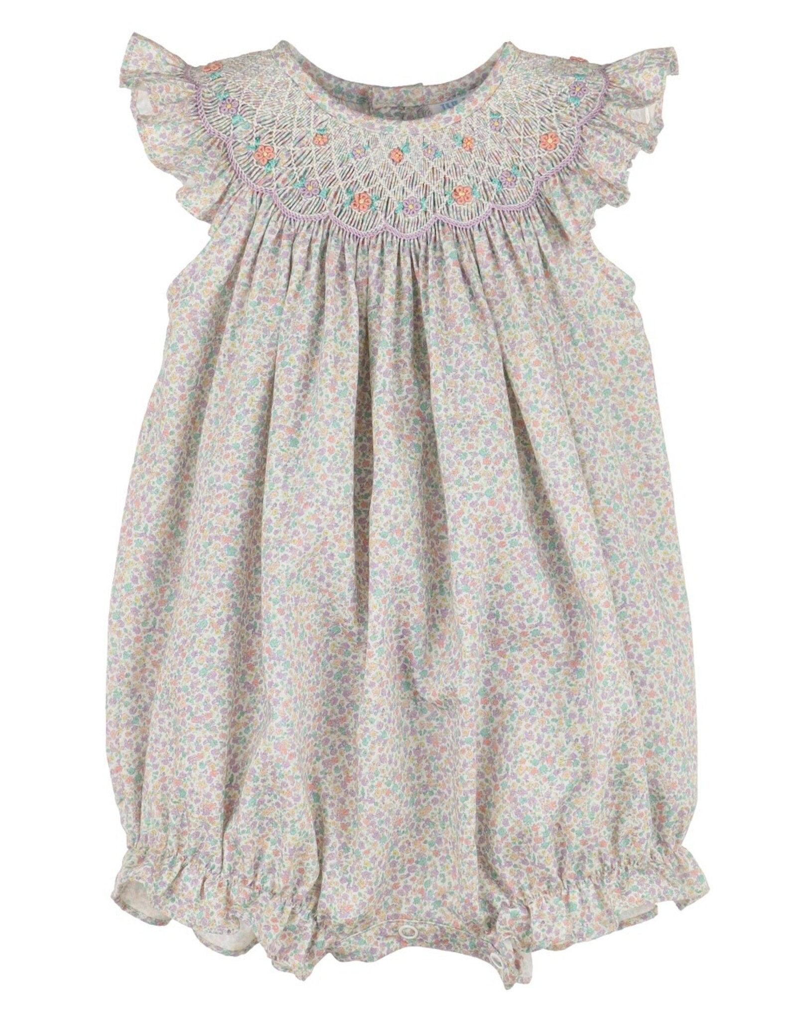 Casero Floral Print Smocked Bubble