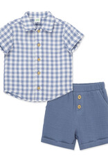 Little Me Blue Check Woven Short Set Little Me Blue Check Woven Short Set