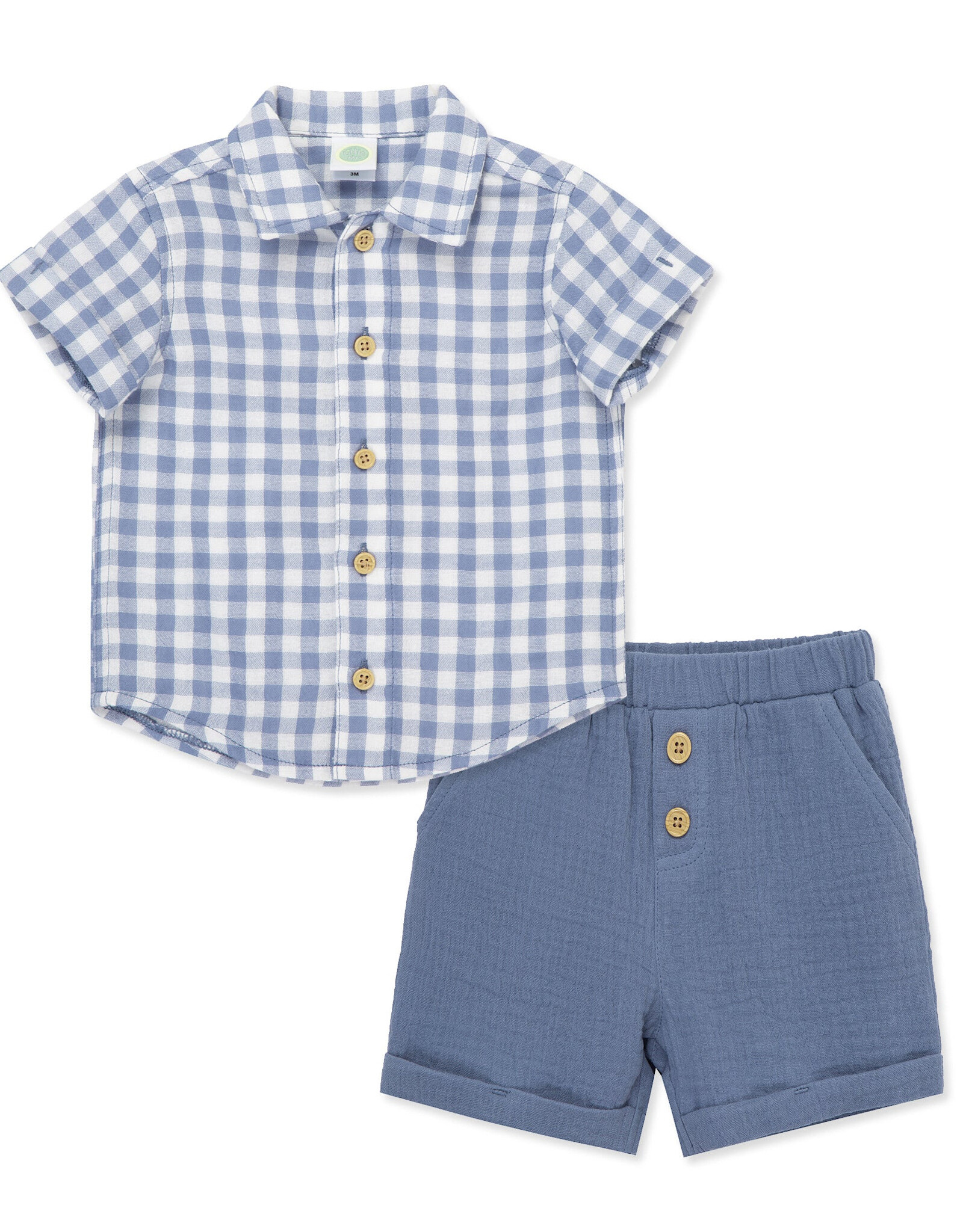 Little Me Blue Check Woven Short Set