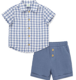 Little Me Blue Check Woven Short Set