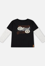 Deux Par Deux Light Grey Bike T-Shirt With Layered Sleeves