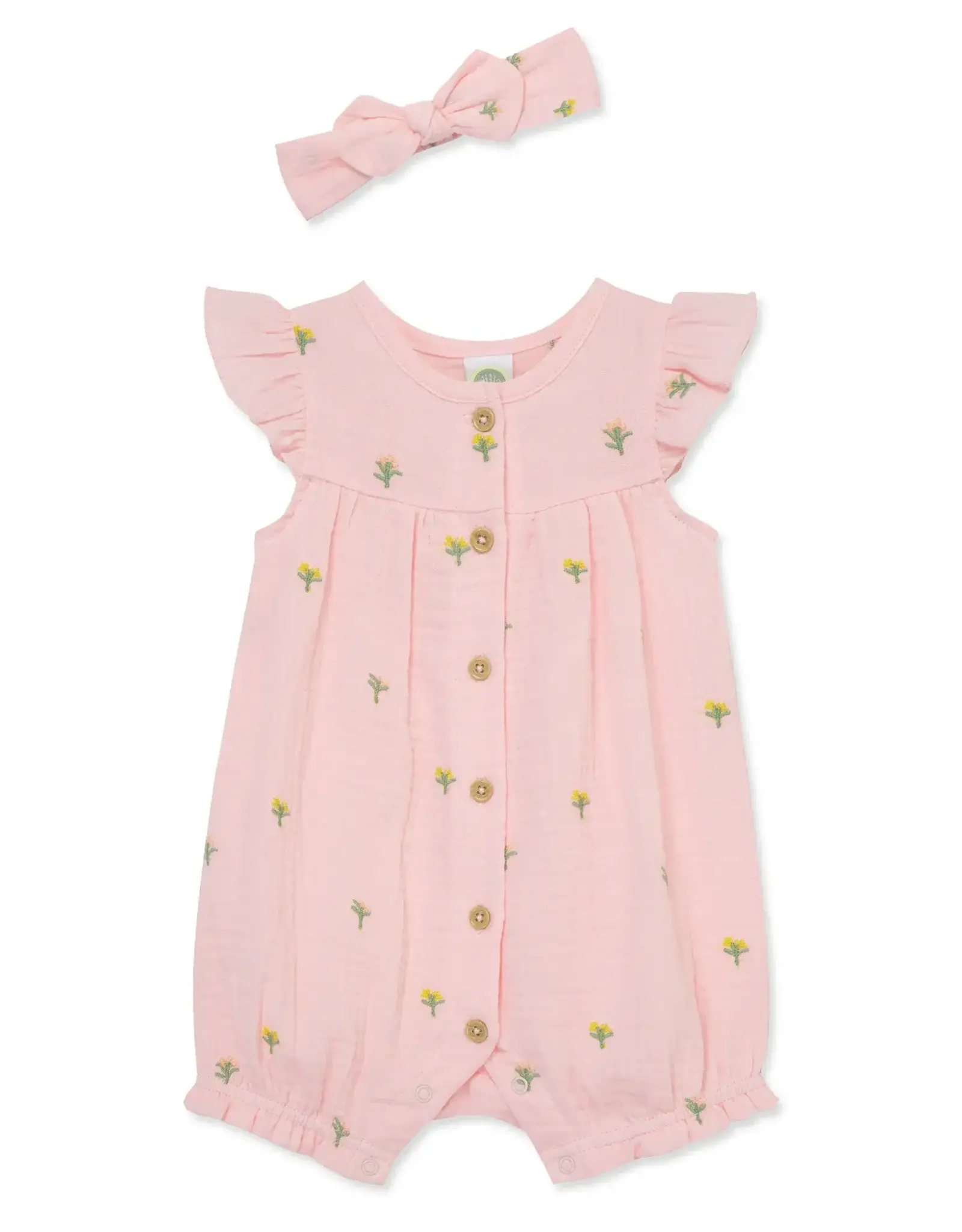 Little Me Floral Gauze Romper & Headband Set