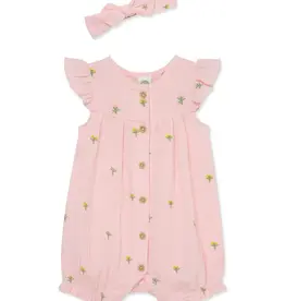 Little Me Floral Gauze Romper & Headband Set