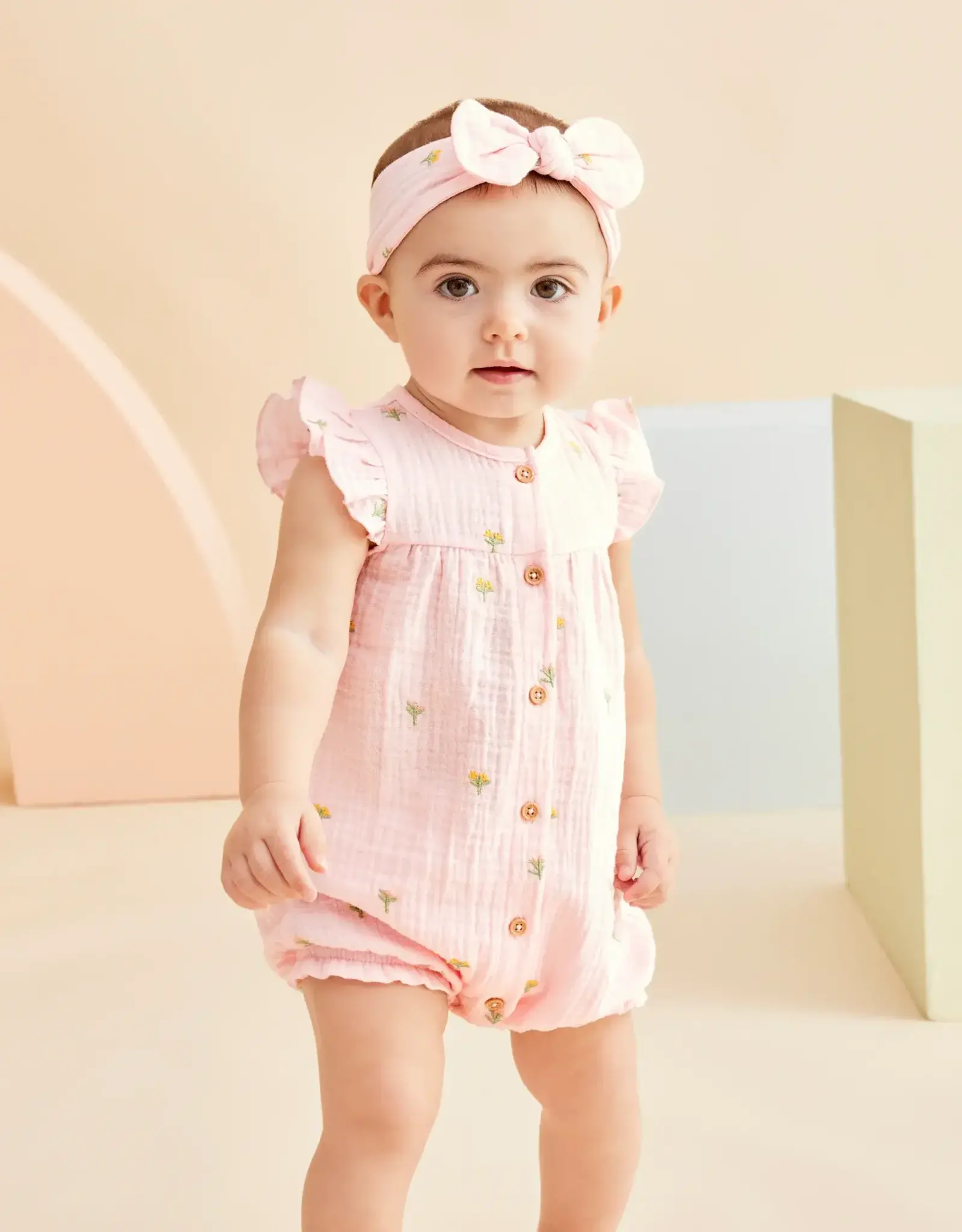 Little Me Floral Gauze Romper & Headband Set