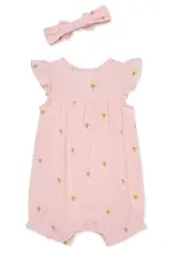 Little Me Floral Gauze Romper & Headband Set