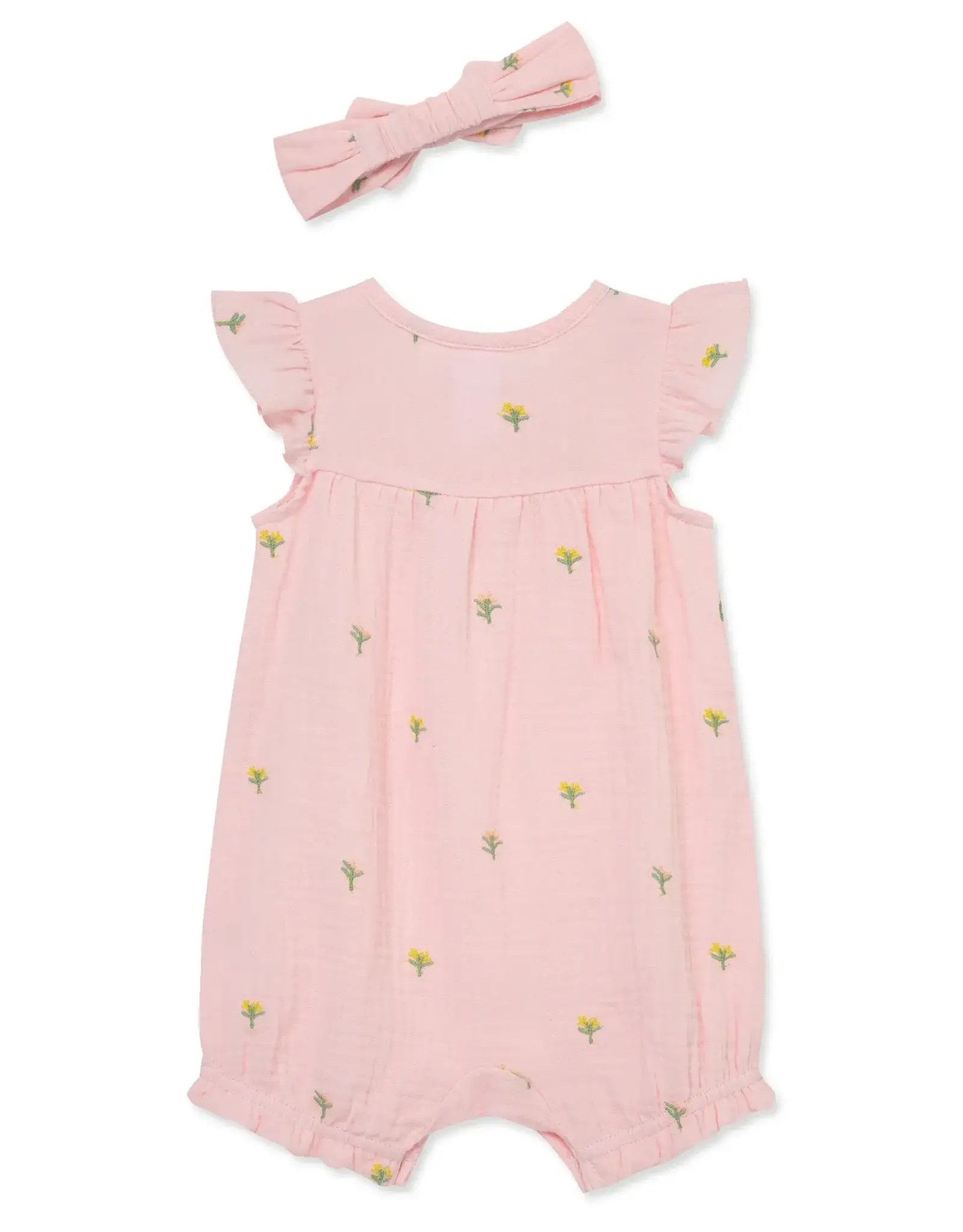 Little Me Floral Gauze Romper & Headband Set