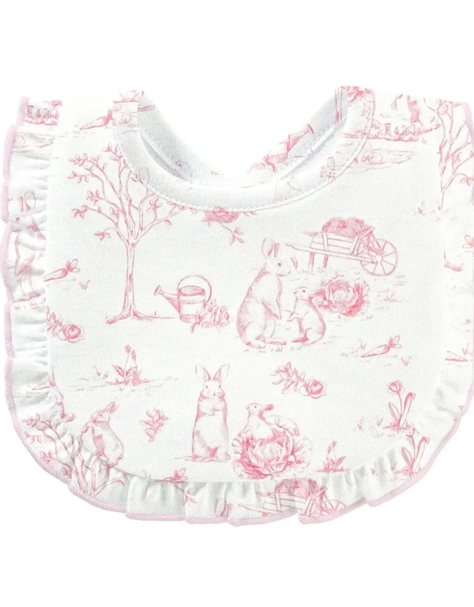 Baby Club Chic Pink Toile Bunnies Ruffled Bib