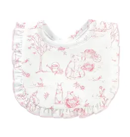 Baby Club Chic Pink Toile Bunnies Ruffled Bib