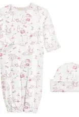 Baby Club Chic Pink Toile Bunnies Gown & Hat Set