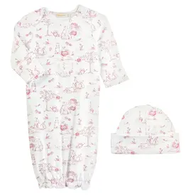 Baby Club Chic Pink Toile Bunnies Gown & Hat Set