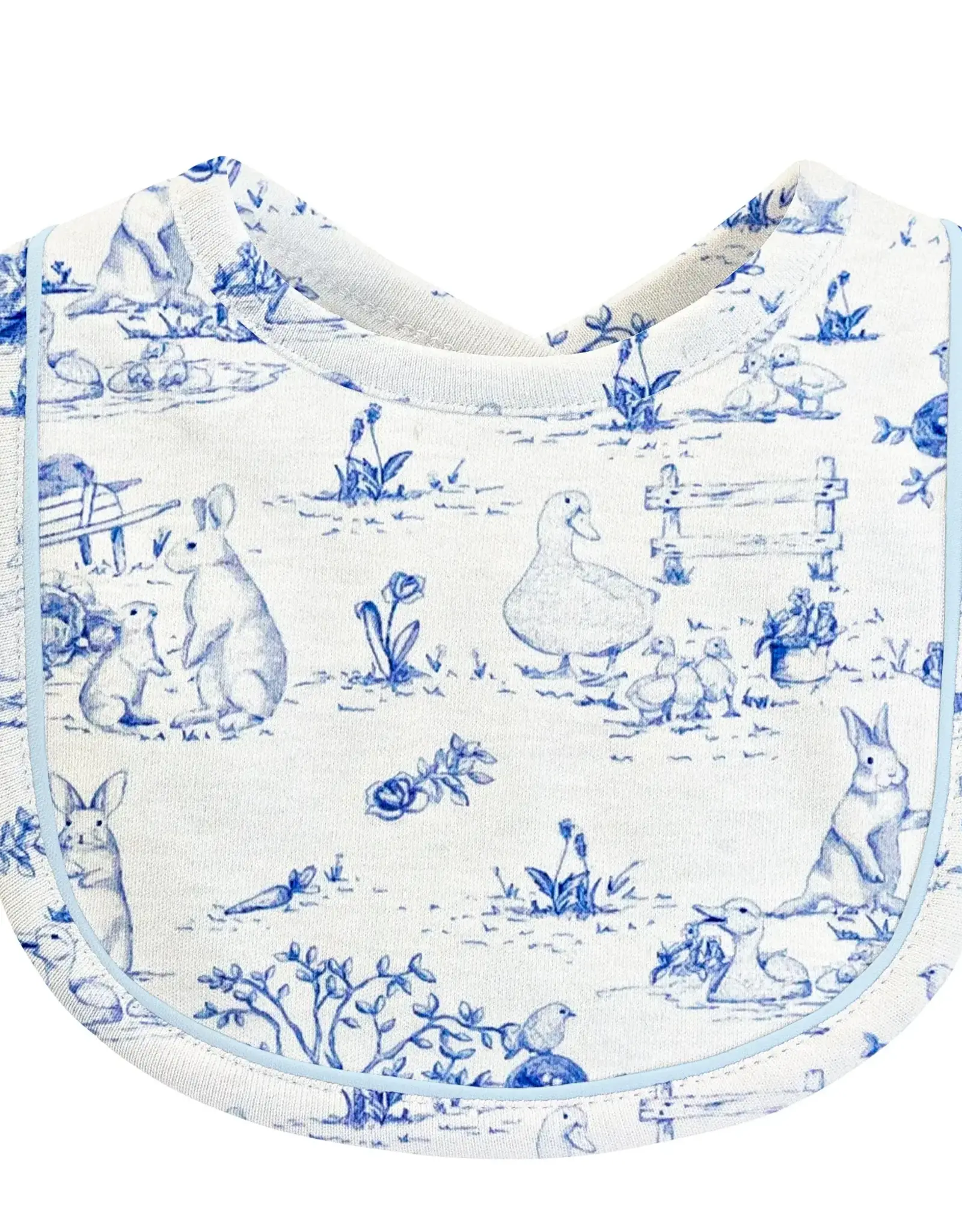 Blue Toile Bunnies Bib