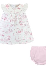 Baby Club Chic Pink Toile Bunnies Dress w/Ruffled Lace