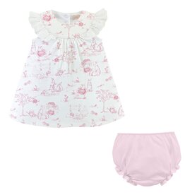 Baby Club Chic Pink Toile Bunnies Dress w/Ruffled Lace