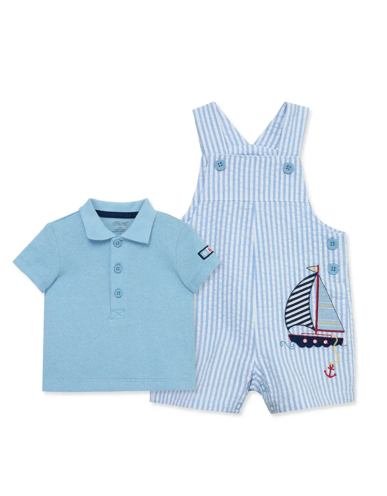 Little Me Sailboat Woven Shortall Set