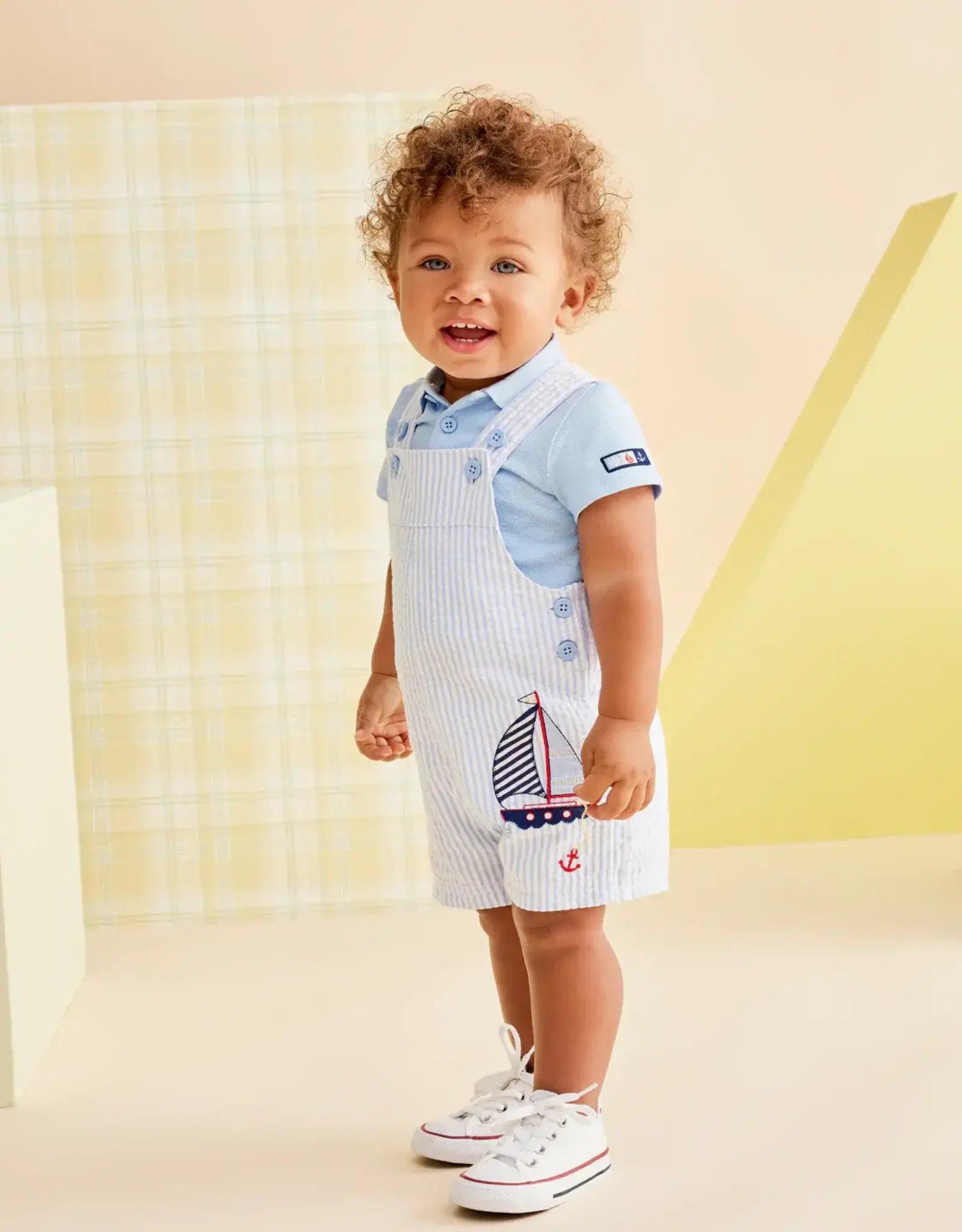 Little Me Sailboat Woven Shortall Set