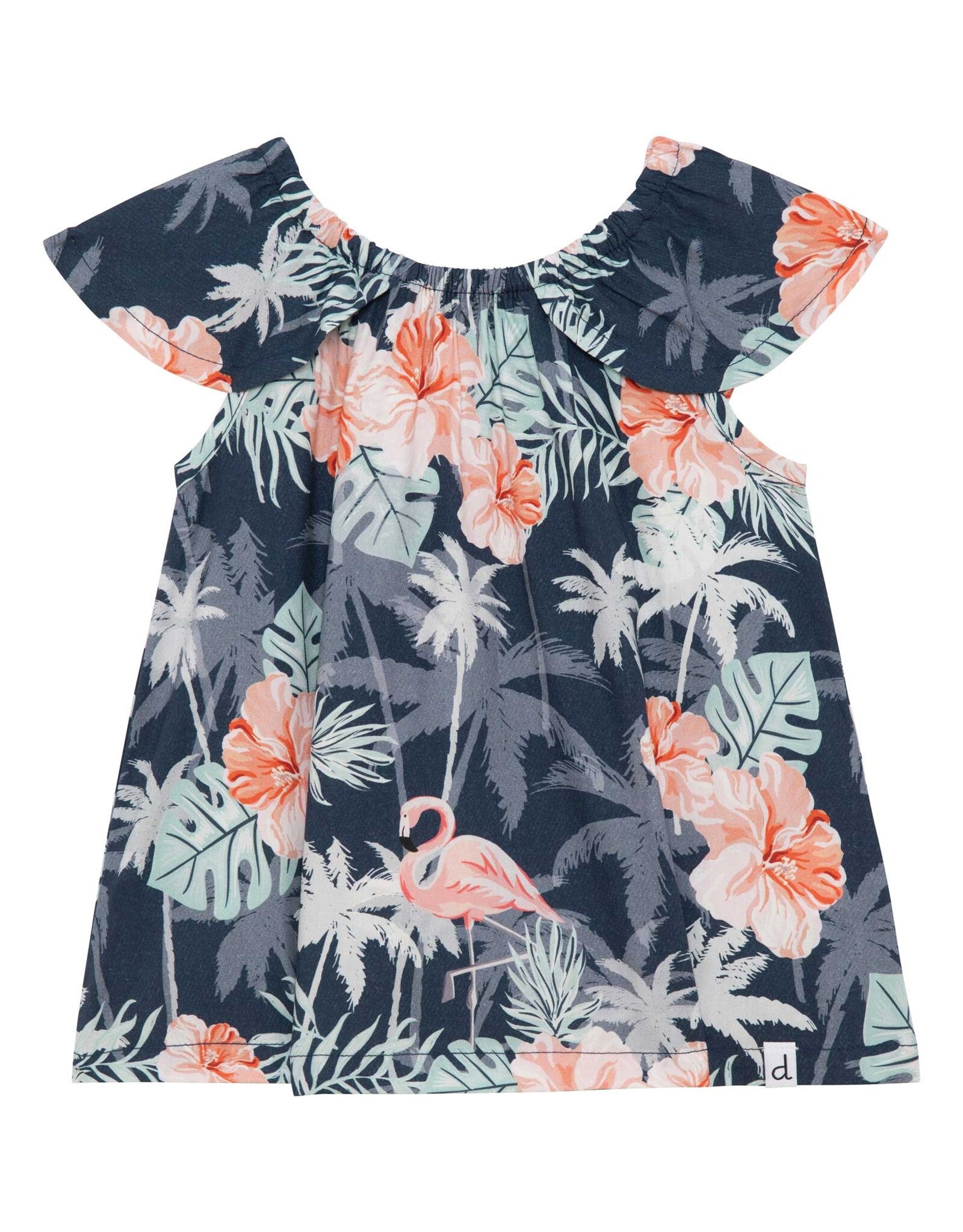 Deux Par Deux Flamingo Palm Tree Blouse
